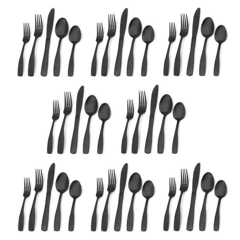 Bysta Matte Black Silverware Set, Bysta 40-Piece Stainless Steel Flatware Set, Kitchen Utensil Set Service for 8, Tableware Cutlery Set for Home and Restaurant, Satin Finish, Dishwasher Safe - Image 1